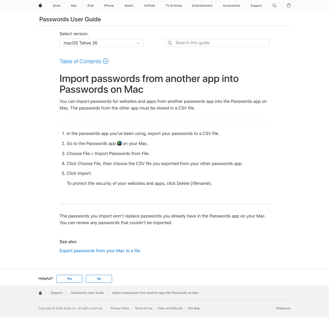 Apple Passwords User Guide import page