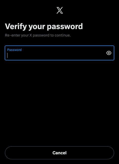 X empty Verify your password form